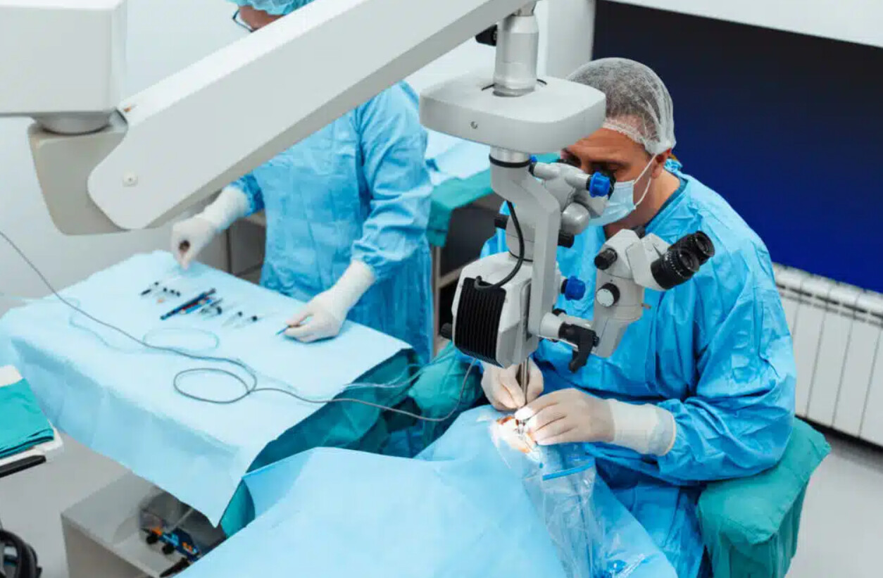 an eye surgery doctor performs eye surgery