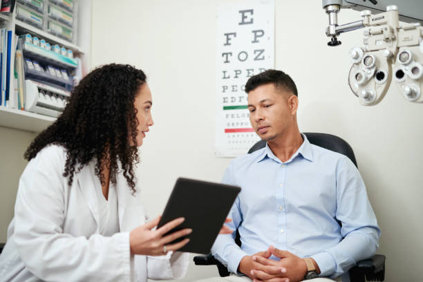 a patient reviewing the price of eye surgery